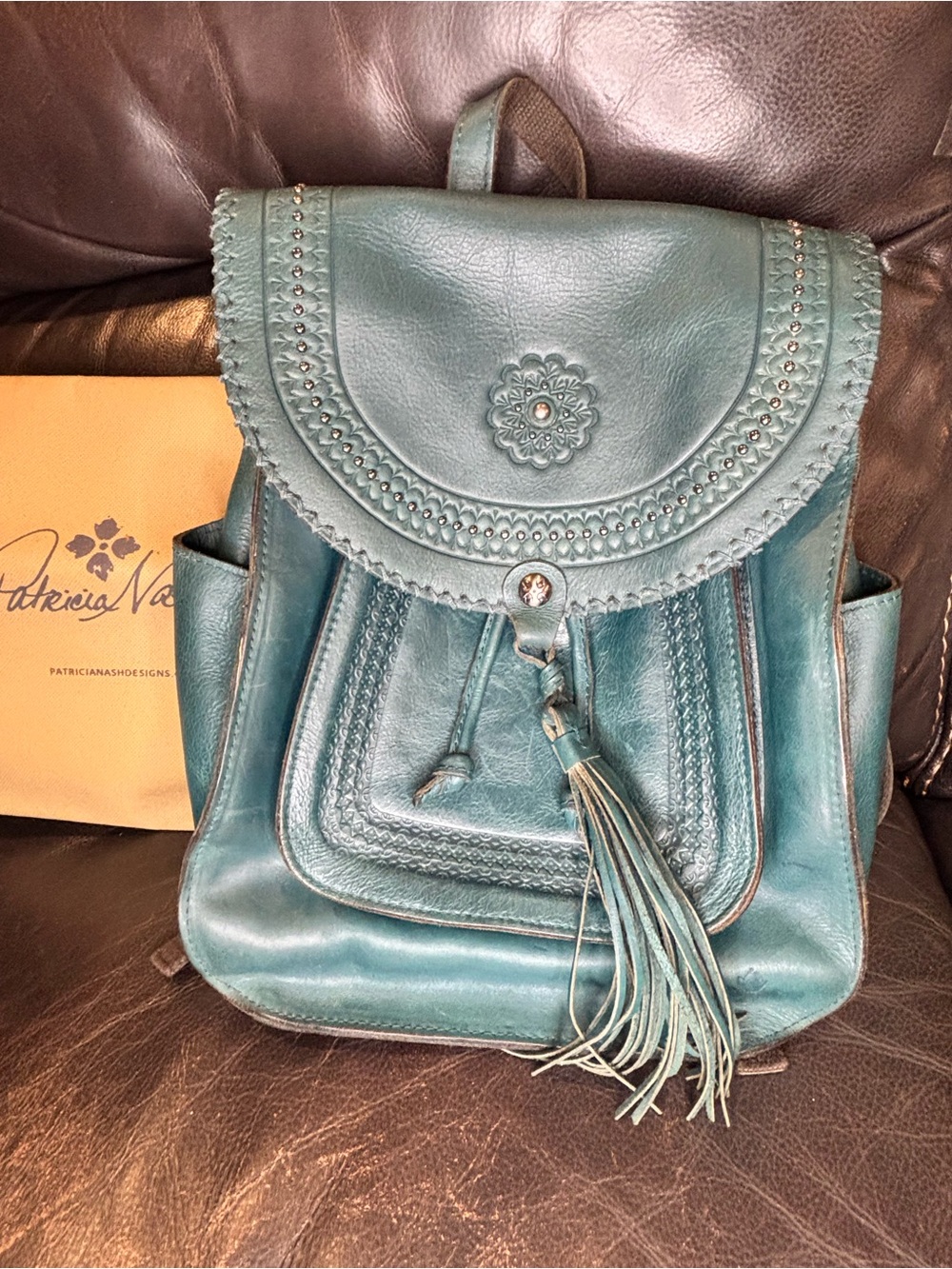 Patricia Nash Jovanna Leather Backpack - Distressed Teal